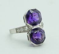 Boucheron, Paris: Toi et Moi Ring mit Amethysten und Diamanten, Platin