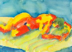 Angela LYLE (1946) Nude on Blue