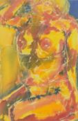 Angela LYLE (1946) Nude in Yellow on Blue