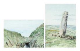 Victorian Cornish School The Frying Pan, Cadgwith & Long Tom Standing Stone, Bodmin Moor