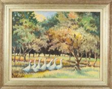 G.R.W (?) Geese in an Orchard