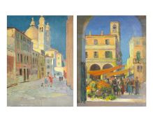 Attributed to Richard Archibald RAY (1884-1968) The Fruit and Vegetable Market, Venice & Behind Sant