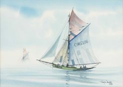 Tony WARREN (1930-1994) Morning Mists, Breton Crabber Ghosting Up Channel