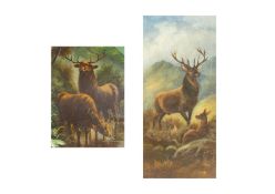 W. HARDY (XIX-XX) Stag and Deer in Scottish Landscape