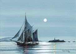 Tony WARREN (1930-1994) The Ketch 'Lenora' off Godrevy Light in St Ives Bay