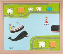 Stephen CAMPS (1957) Whales in a Cornish Harbour