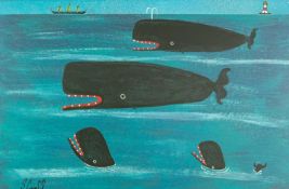 Stephen CAMPS (1957) Four Whales Below a Starry Sky