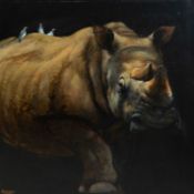 David GAINFORD (1941) Rhino with Oxpeckers