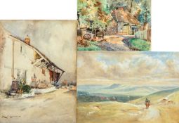 Eyres SIMMONS (1872-1955) Fisherman's Cottage with Distant Moored Boats