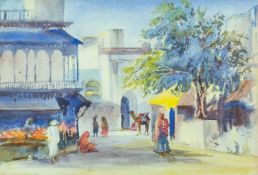 Late 19th/Early 20th Century Indian School Market View with Camel