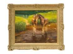 Frank Wright (1928-2016) Ponies Taking a Welcome Paddle