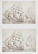 Edward Bouverie HOYTON (1900-1988) Two Etchings - Packet Ships Heading for Falmouth