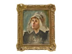 Late 19th Century Flemish School Girl in White Bonnet