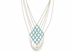 A silver, turquoise imitation bead fringe necklace.