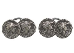 A pair of silver Art Nouveau button cufflinks by William Vale & Sons.