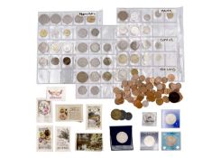 A selection of GB and World coinage, together with postcards etc.