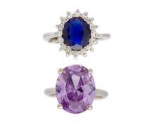 Two M&S white metal gem rings.