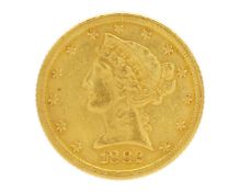 A USA 1882 five dollar gold coin.