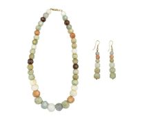 A set of multicoloured faceted jade bead necklaces with a matching pair of earrings.