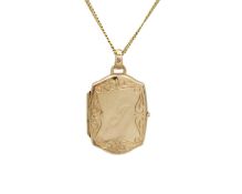 A 9k gold locket pendant on a fine curb chain.