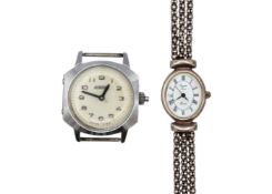 A modern silver quartz lady's bracelet wristwatch by Milor, and a Raketa manual wind braille watch.