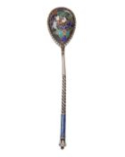An Imperial Russian silver and champleve enamel spoon.