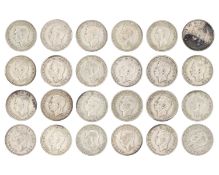GB George VI pre-1947 .500 silver Two Shilling coins.