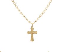 A 9k gold cross pendant on fancy cable link chain.