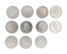 A GB QEII collection of 11 special issue £5 coins.