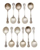 An American silver set of 11 soup spoons by Wilcox & Evertsen.