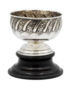 A Victorian silver embossed small pedestal bowl by Joseph Rodgers & Sons.
