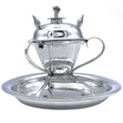 An unusual Edwardian silver cigar lighter for three on circular stand, by Goldsmiths & Silversmiths.