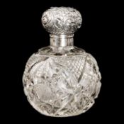 A Victorian silver-mounted large cut glass ovoid scent bottle by William Neale.
