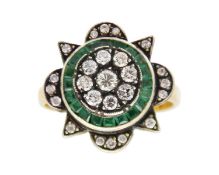 A 9k gold Georgian-style emerald and diamond dress ring.
