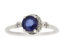 A 9k white gold sapphire and diamond ring.