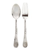 A cased Edwardian silver Christening fork and spoon set by Walker & Hall.