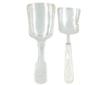 Two 19th-century silver caddy spoons with shovel bowls by George Unite.