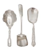 A selection of three Georgian silver caddy spoons by Joseph Taylor.