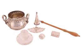 A German white metal Art Nouveau two-handled sugar bowl, stamped 800 and pattern number 139346, appr