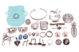 A group of silver and white metal jewellery, comprising of a pair of Chanel costume jewellery earrin