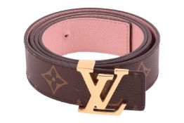 Louis Vuitton – LV Initials 30MM Reversible Belt in Monogram Canvas and Rose Poudre leather, approxi