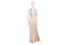 Anthea Turner – Tortoise two-piece cream evening wear, the skirt featuring lace and diamanté detail,