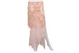 Anthea Turner: peach chiffon and organza evening skirt - with sequins and floral detail, Size UK 10.