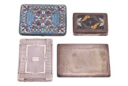 A group of four white metal cigarette cases; to include a 19th Century Austrian cigarette case featu