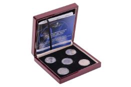 A London Mint issued 'Five Windsor Monarchs Coronation and Jubilee Crown and Stamp Set', comprising 