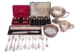 An aggregate of silver items and others; to include a two-handled presentation cup by Mappin and Web