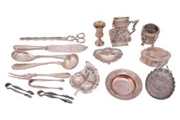 An aggregate of Continental white metal items; to include a pair of 18th Century Continental serving