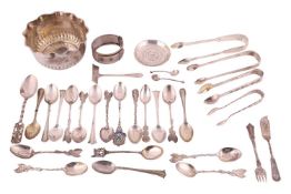 A Chinese silver bowl, circular, part fluted with crimped border and engraved frieze to belly; two p