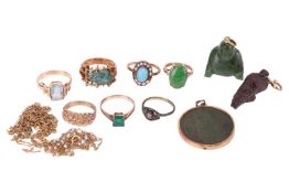 A small aggregate of jewellery items; to include a fine cable-link chain with seed pearl spacers, in