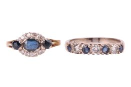 Two gem-set dress rings; to include a sapphire and diamond half hoop ring in 18ct white gold, altern